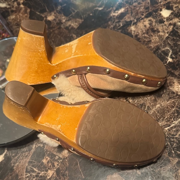 Coach Ivanka Women's Beige Fur Trim Wedge Mules - Size 8M - Picture 11 of 11